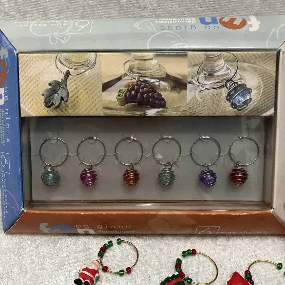Christmas Wine Glass Tag Charms Stem Markers Lot of 33pc Holiday Party Tableware